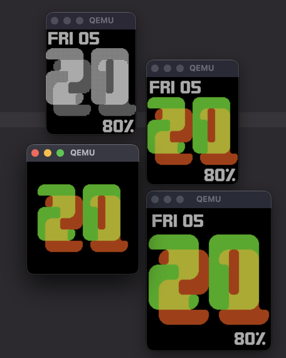 All versions of the Shine Through watchface
