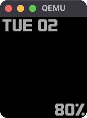 Emulated watch, with top and bottom text visible but no numbers.